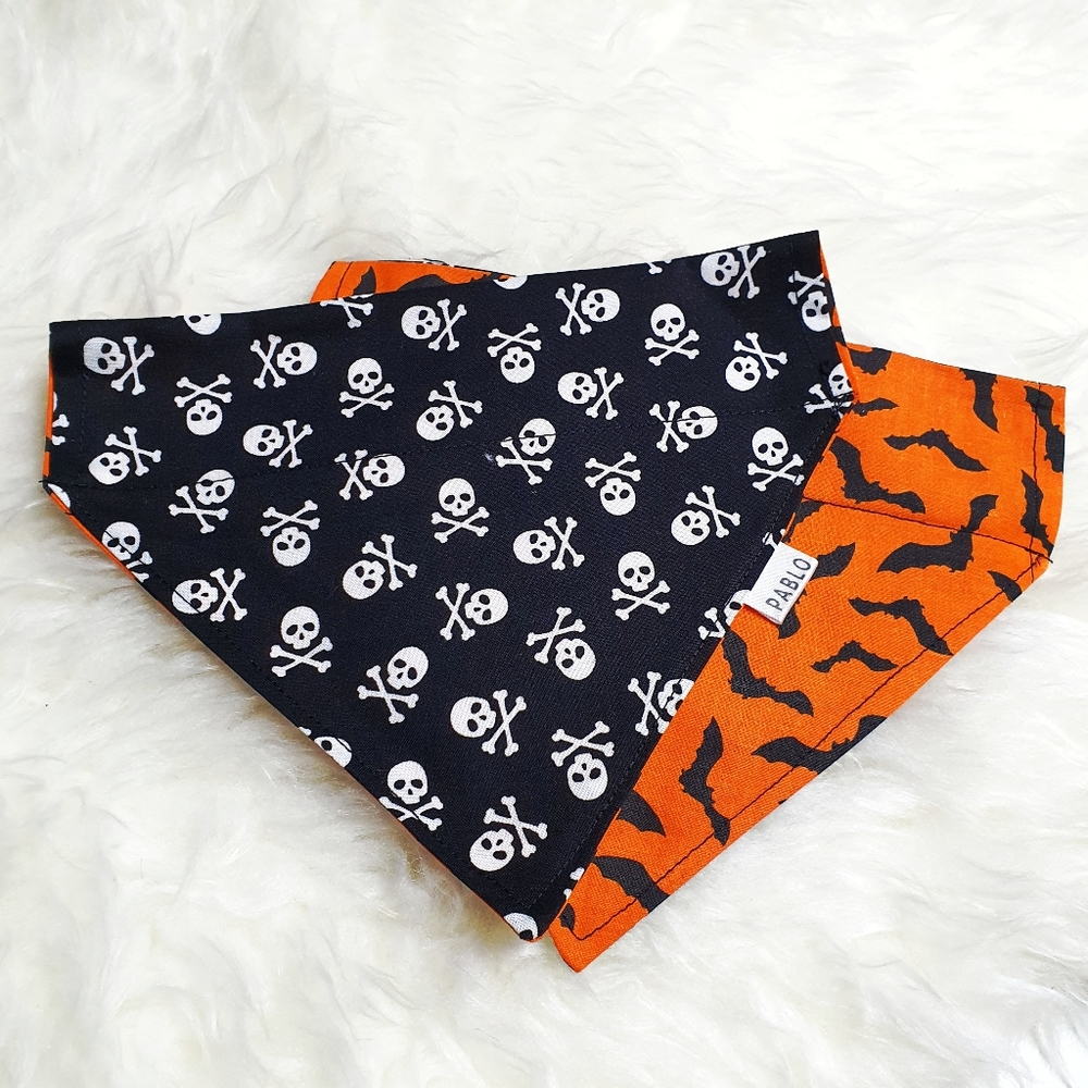 🐶 5 for $15 * Halloween Skull & Crow Reversible Dog Bandana